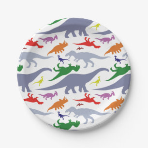 Buntes Dinosaurier-Muster (Licht) Pappteller