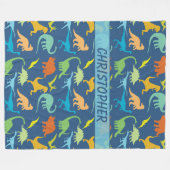 Buntes Dinosaurier-Muster personalisiert Fleecedecke (Vorderseite (Horizontal))