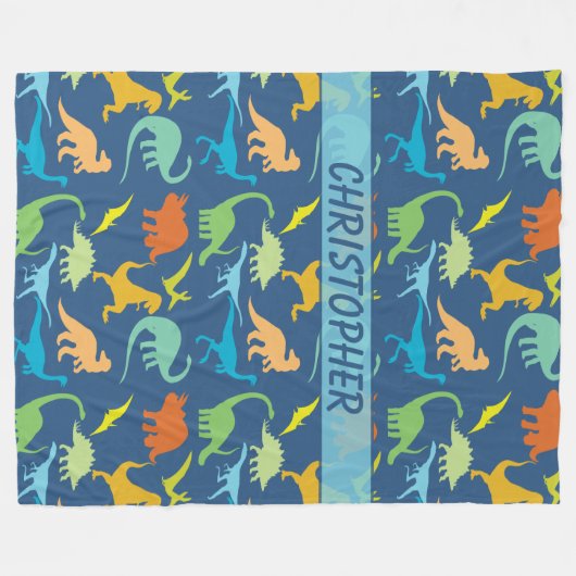 Buntes Dinosaurier-Muster personalisiert Fleecedecke (Vorderseite (Horizontal))