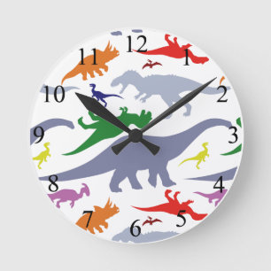 Buntes Dinosaurier-Muster Runde Wanduhr
