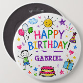 Buntes Doodle Frohes Geburtstag Benutzerdefinierte Button (Vorne & Hinten)