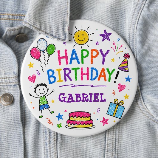 Buntes Doodle Frohes Geburtstag Benutzerdefinierte Button (Beispiel)
