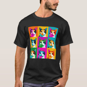 Buntes Dreifarbenkatze-Pop-Art-Design T-Shirt