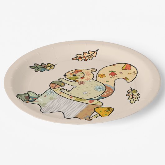 Buntes Eichhörnchen Pappteller (Schrägansicht)