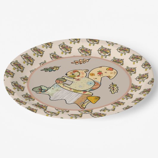 Buntes Eichhörnchen Pappteller (Schrägansicht)