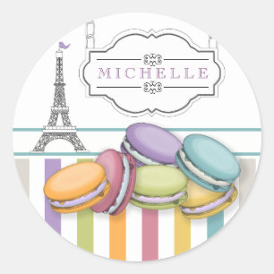 Buntes Eiffelturm-Monogramm Paris Macaron Runder Aufkleber