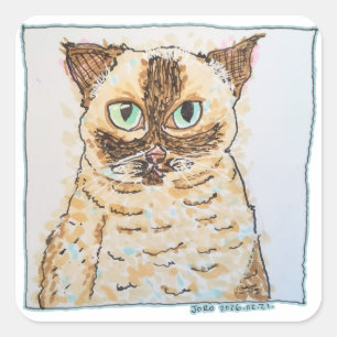 Buntes Eigenartiges Katzenporträt Quadratischer Aufkleber