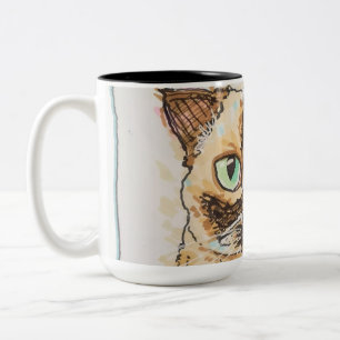 Buntes Eigenartiges Katzenporträt Zweifarbige Tasse