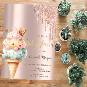 Buntes Eis Rosa Gold Süßigkeiten Babyparty Einladung