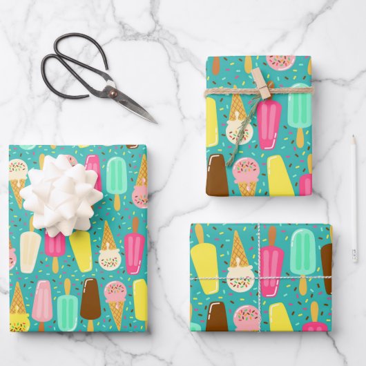 Buntes Eiscreme-Muster Dopamin-Design Geschenkpapier Set (Vorderseite)