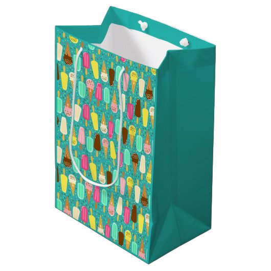 Buntes Eiscreme-Muster Dopamin-Design Mittlere Geschenktüte (Vorderseite Schrägansicht)