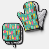 Buntes Eiscrememuster Sommer Ofenhandschuh & Topflappen-Set (Vorderseite/Rückseite)