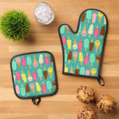 Buntes Eiscrememuster Sommer Ofenhandschuh & Topflappen-Set (Oben Unten)
