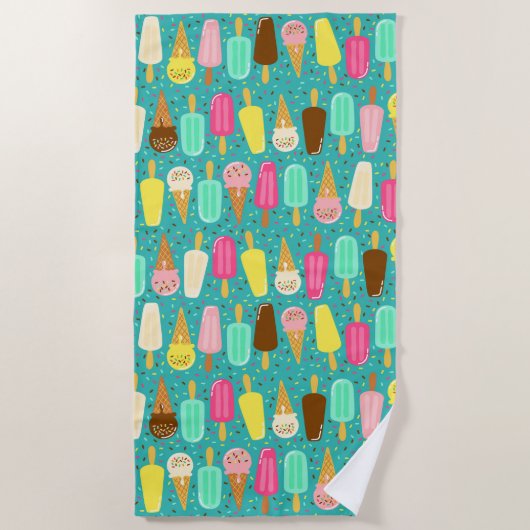 Buntes Eiscrememuster Sommer Strandtuch (Vorderseite)