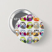 Buntes Eulen-Muster Button (Vorne & Hinten)