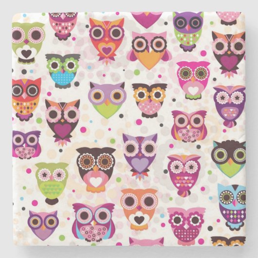 Buntes Eulen-Muster für Kinder 2 Steinuntersetzer (Vorderseite)