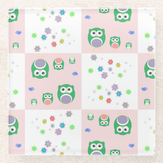Buntes Eulen-Muster für Kinder Glasuntersetzer (Vorderseite)