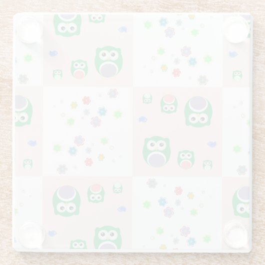 Buntes Eulen-Muster für Kinder Glasuntersetzer (Rückseite)
