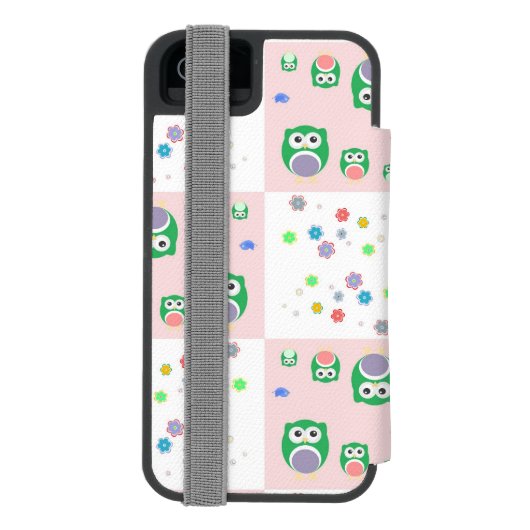 Buntes Eulen-Muster für Kinder Incipio iPhone Geldbeutel-Hülle (Folio Rückseite)