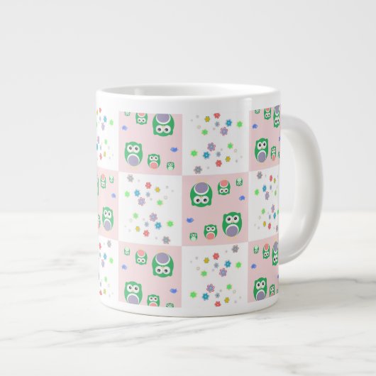 Buntes Eulen-Muster für Kinder Jumbo-Tasse (Vorderseite Rechts)