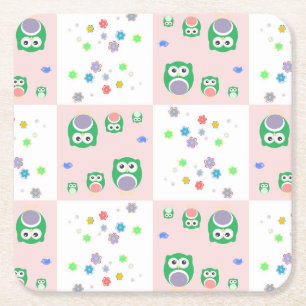 Buntes Eulen-Muster für Kinder Rechteckiger Pappuntersetzer