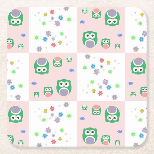Buntes Eulen-Muster für Kinder Rechteckiger Pappuntersetzer (Vorderseite)