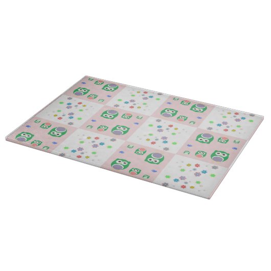 Buntes Eulen-Muster für Kinder Schneidebrett (Ecke)