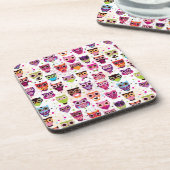 Buntes Eulen-Muster für Kinder Untersetzer (Linke Seite)