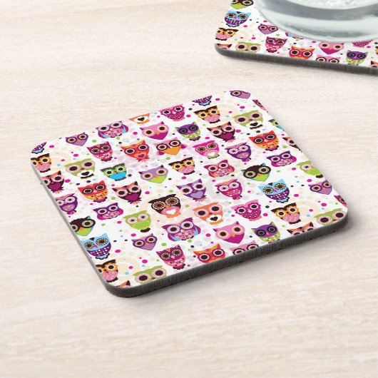 Buntes Eulen-Muster für Kinder Untersetzer (Linke Seite)