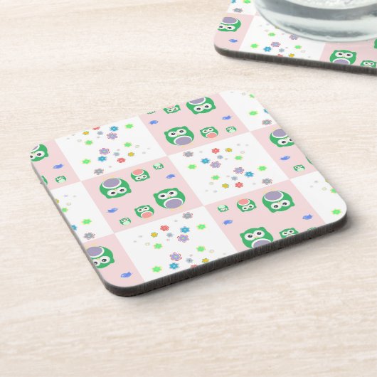 Buntes Eulen-Muster für Kinder Untersetzer (Linke Seite)