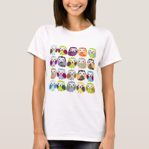 Buntes Eulen-Muster T-Shirt