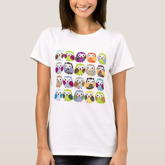 Buntes Eulen-Muster T-Shirt (Vorderseite)
