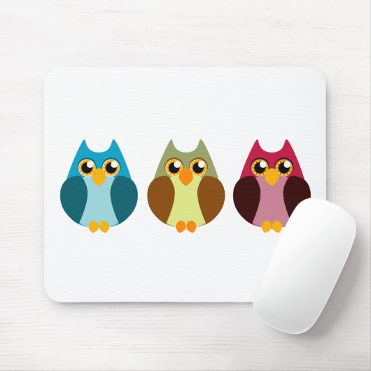 Buntes Eulen-Trio Mousepad (Mit Mouse)