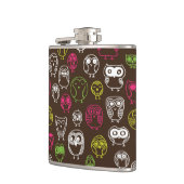 Buntes Eulengekritzel-Hintergrundmuster Flachmann (Links)