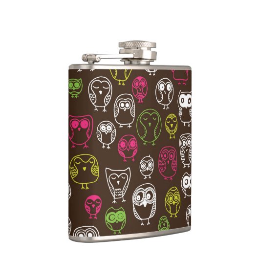 Buntes Eulengekritzel-Hintergrundmuster Flachmann (Rechts)