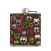 Buntes Eulengekritzel-Hintergrundmuster Flachmann (Rückseite)