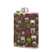 Buntes Eulengekritzel-Hintergrundmuster Flachmann (Links)