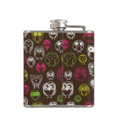 Buntes Eulengekritzel-Hintergrundmuster Flachmann (Rückseite)