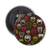 Buntes Eulengekritzel-Hintergrundmuster Flaschenöffner (Vorderseite)