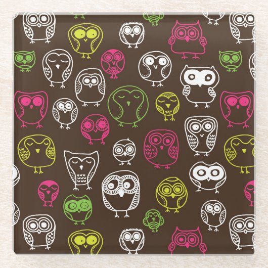Buntes Eulengekritzel-Hintergrundmuster Glasuntersetzer (Vorderseite)