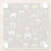 Buntes Eulengekritzel-Hintergrundmuster Glasuntersetzer (Rückseite)