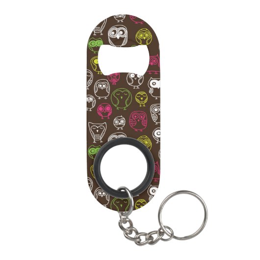Buntes Eulengekritzel-Hintergrundmuster Schlüsselbund Flaschenöffner (Rückseite)
