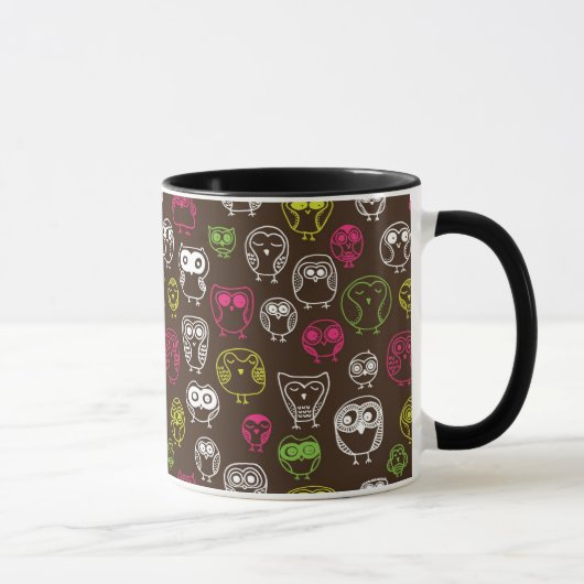 Buntes Eulengekritzel-Hintergrundmuster Tasse (Rechts)