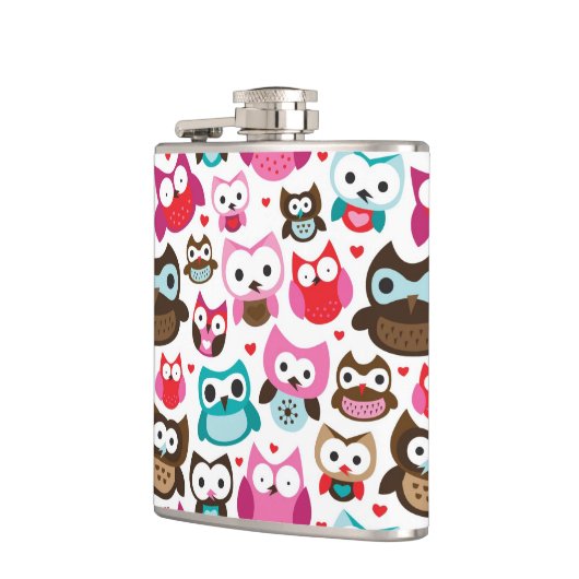 buntes Eulenmuster Flachmann (Links)