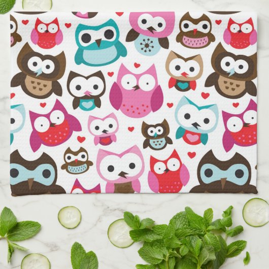 buntes Eulenmuster Geschirrtuch (Gefaltet)