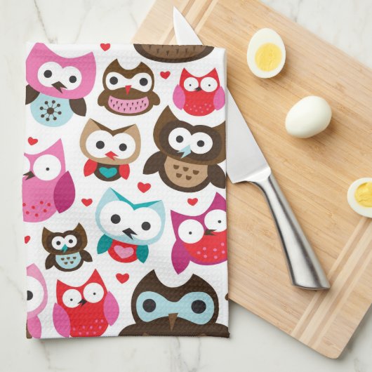 buntes Eulenmuster Geschirrtuch (Viertel Falte)