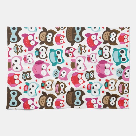 buntes Eulenmuster Geschirrtuch (Horizontal)