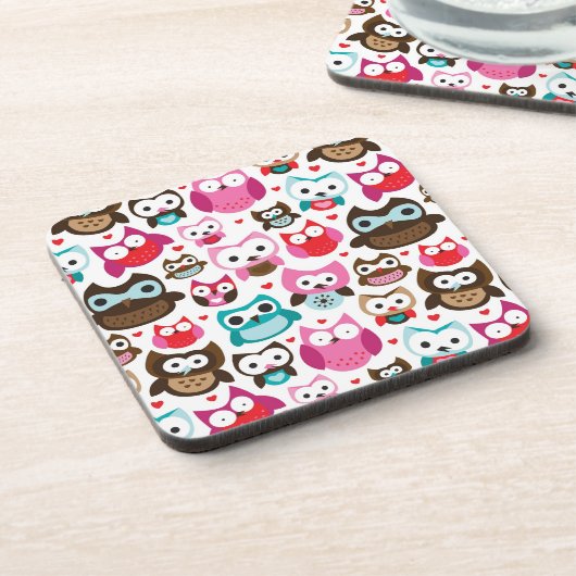 buntes Eulenmuster Getränkeuntersetzer (Linke Seite)