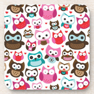buntes Eulenmuster Getränkeuntersetzer