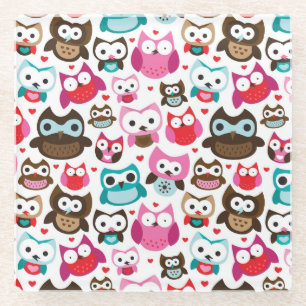 buntes Eulenmuster Glasuntersetzer